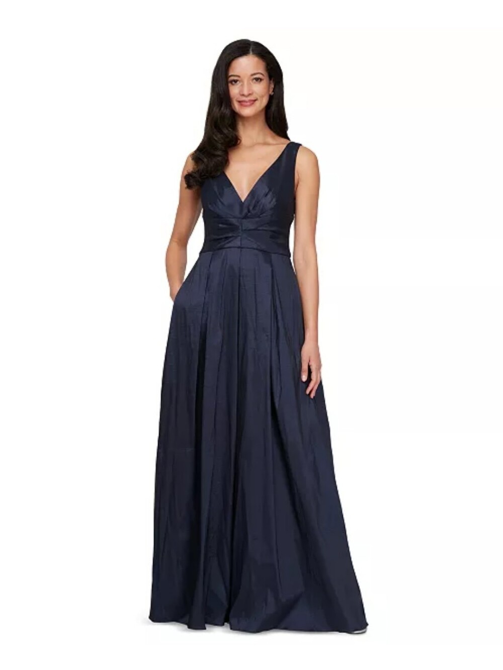 Alex Evenings Navy Blue Taffeta V Neck Ball Gown Dress Size 16 NWT Party